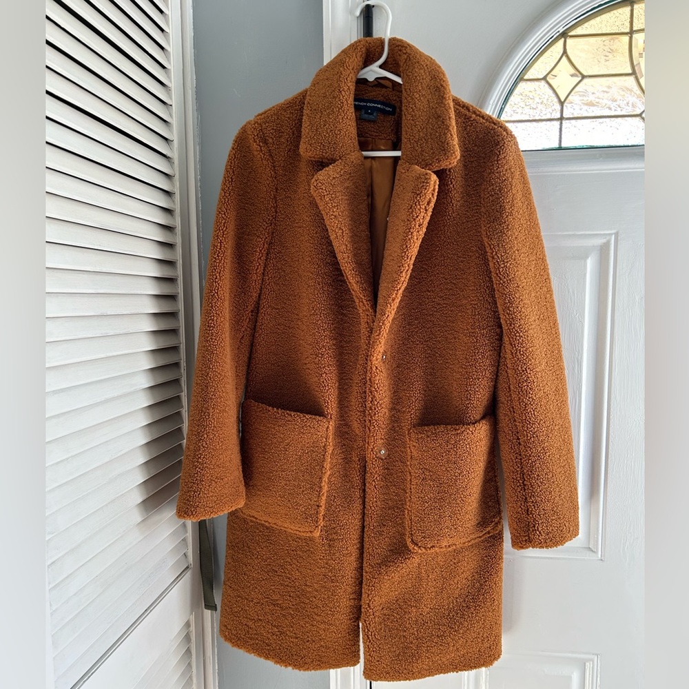 French Connection Faux Shearling Teddy Lapel Midi Coat